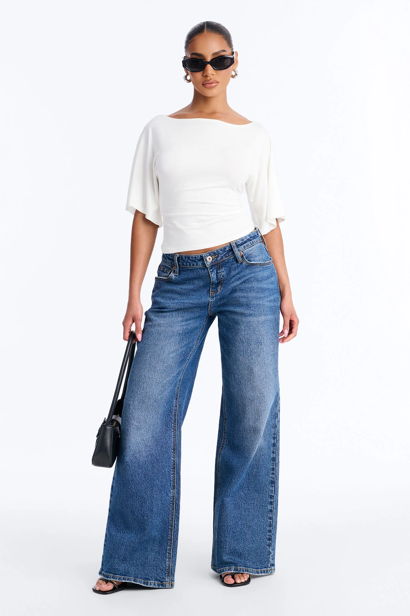 Nicolette Tie Waist Short Sleeve Top - White - Image 2