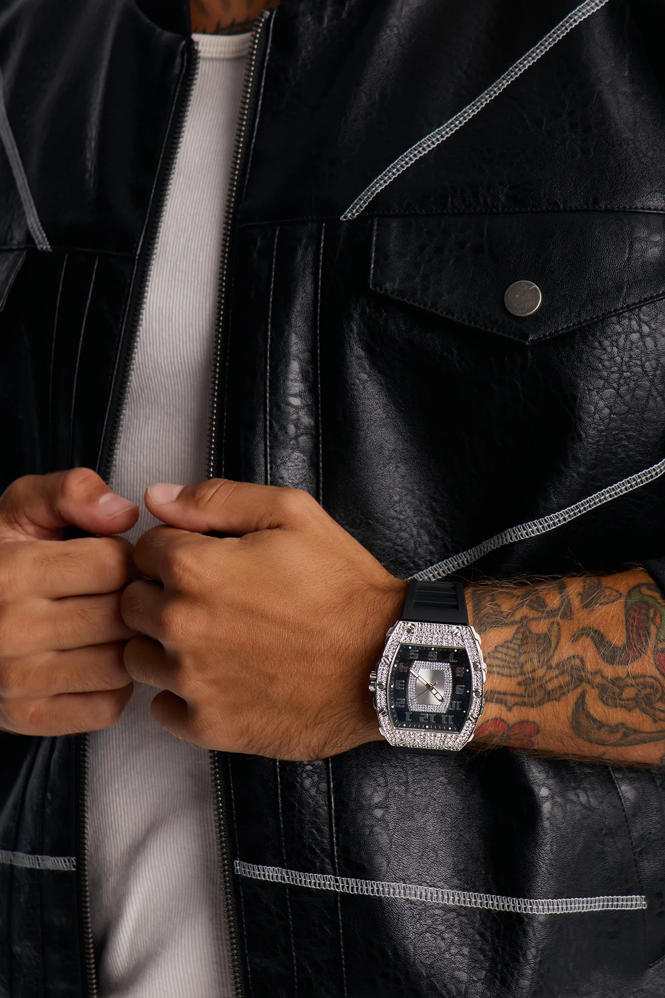 Night After Night Iced Watch - Silver/Black - Image 2
