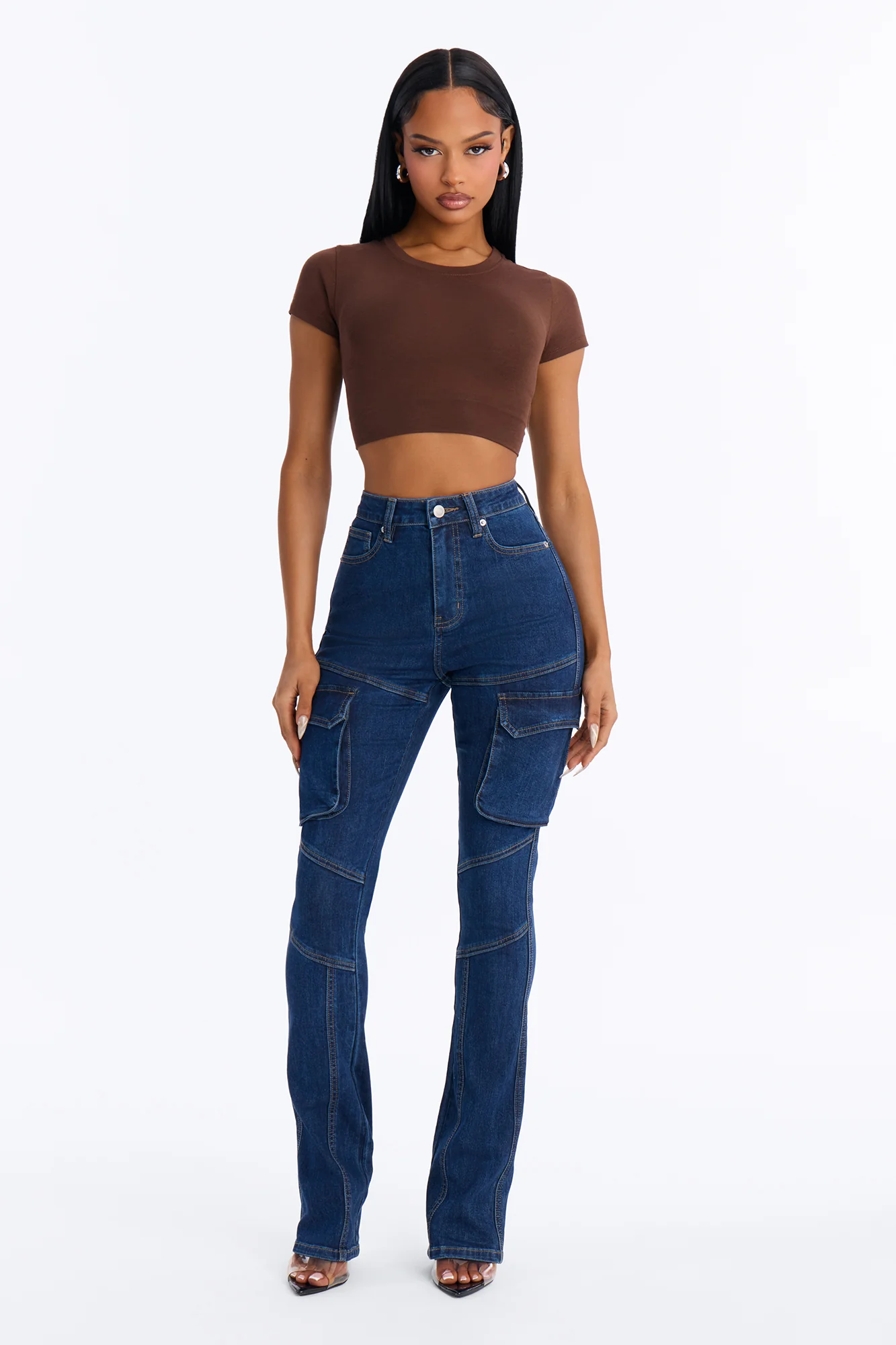 Night Run Cargo High Rise Bootcut Jeans - Dark Wash