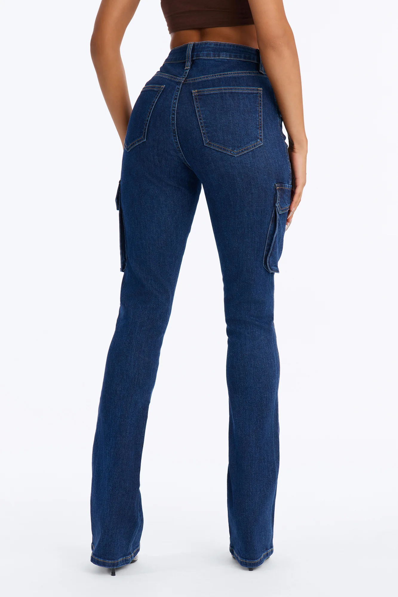 Night Run Cargo High Rise Bootcut Jeans - Dark Wash - Image 4