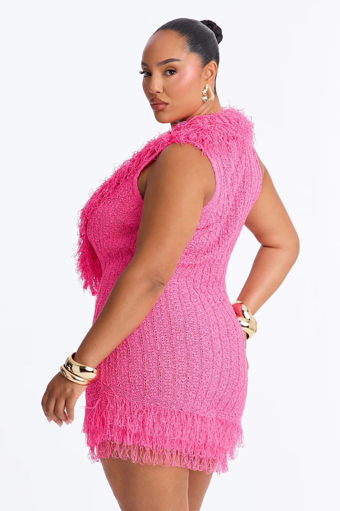 Nina Deep Cowl Sweater Mini Dress - HotPink - Image 8