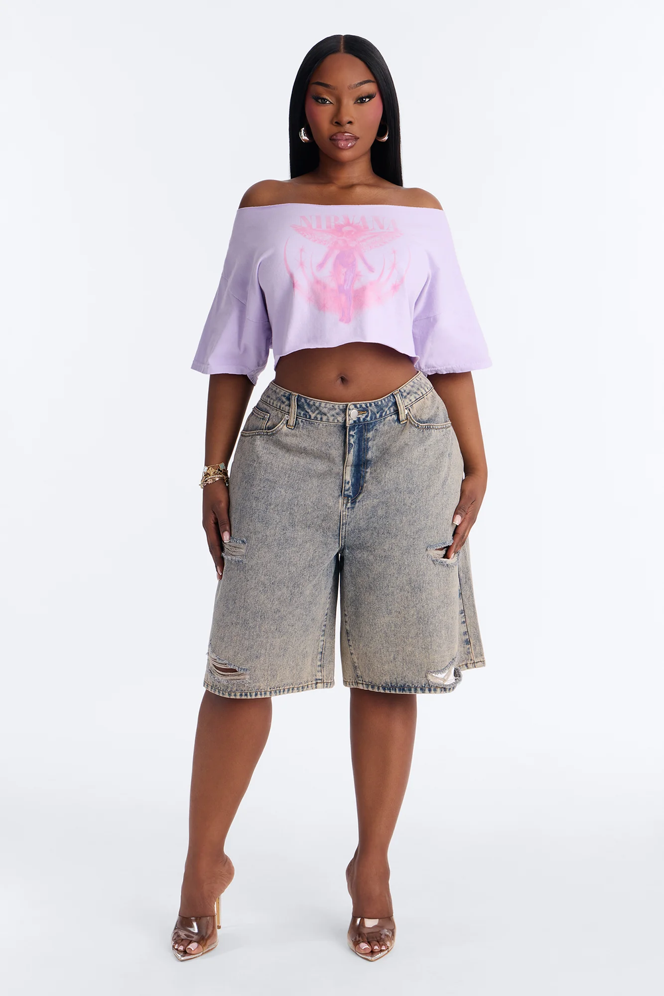 Nirvana Utero Off Shoulder Cropped Tee - Lavender - Image 6