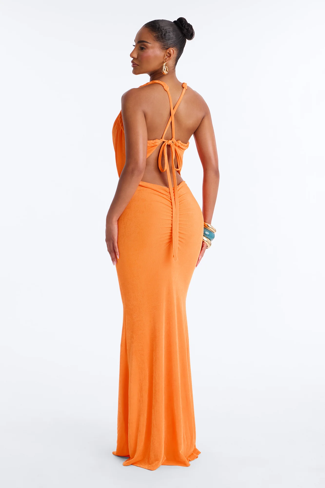 No Budget Braided Slinky Maxi Dress - Neon Orange - Image 4
