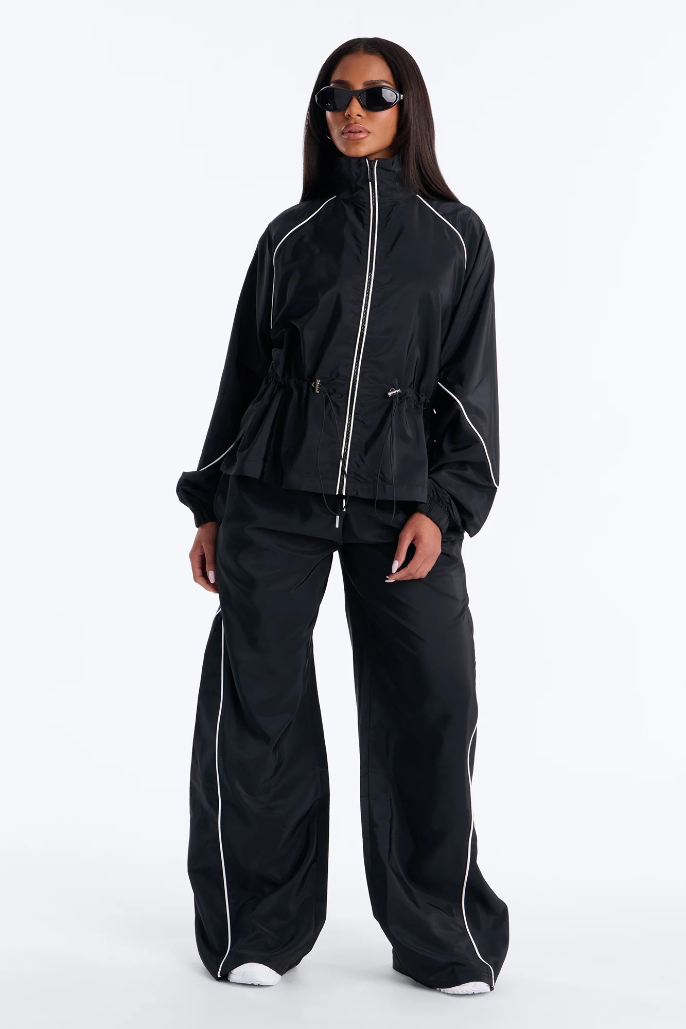 No Limits Cinched Windbreaker Pant Set - Black