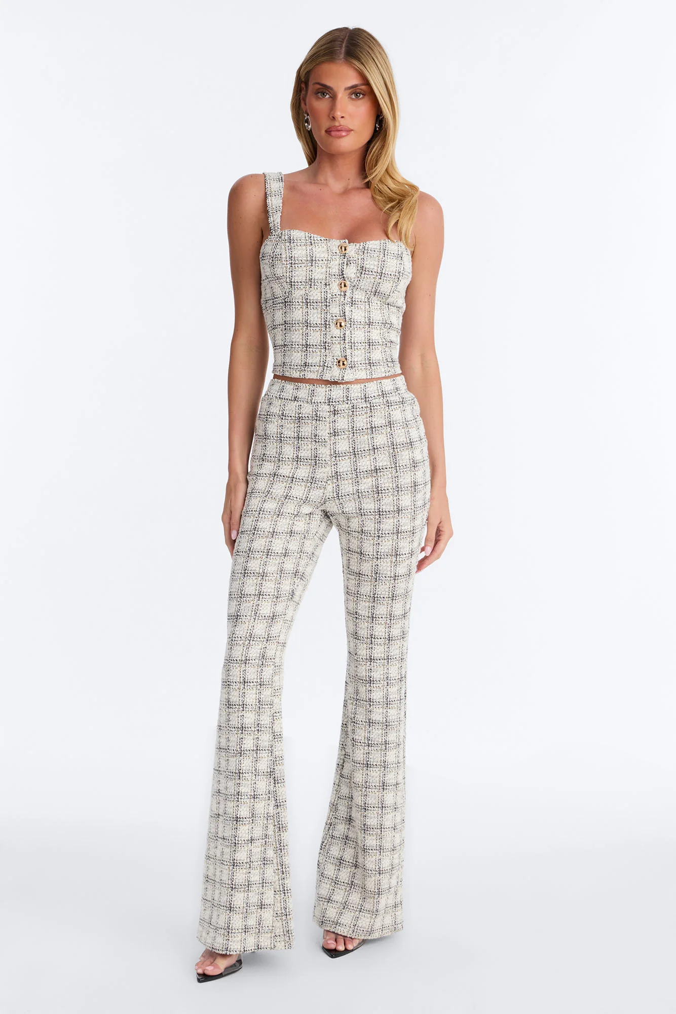 No Shade Knit Tweed Pant Set - White/combo