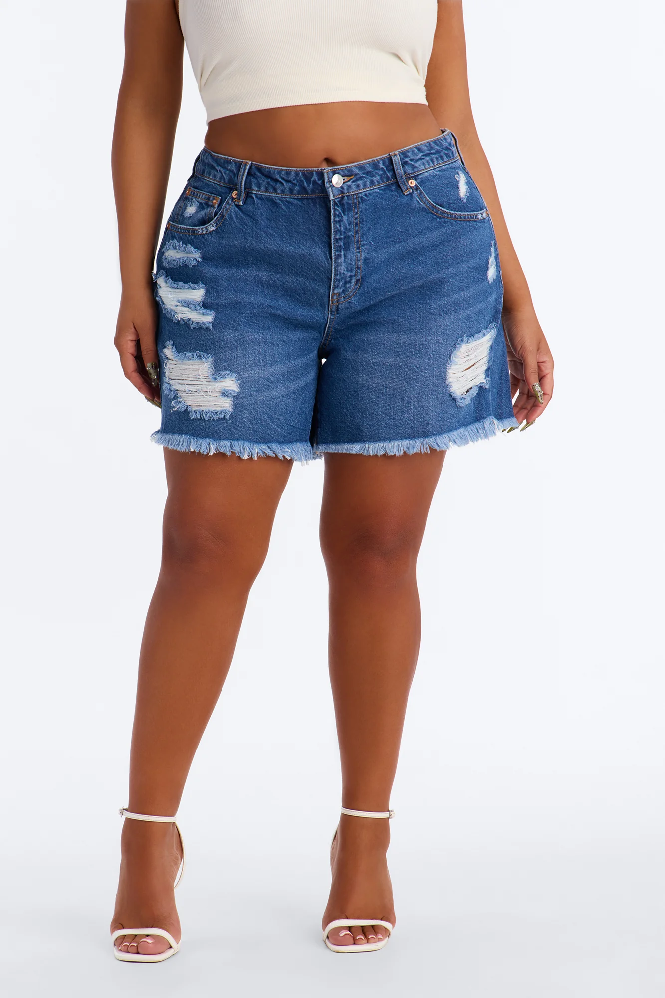 No Signal Ripped Denim Shorts - Medium Wash - Image 6