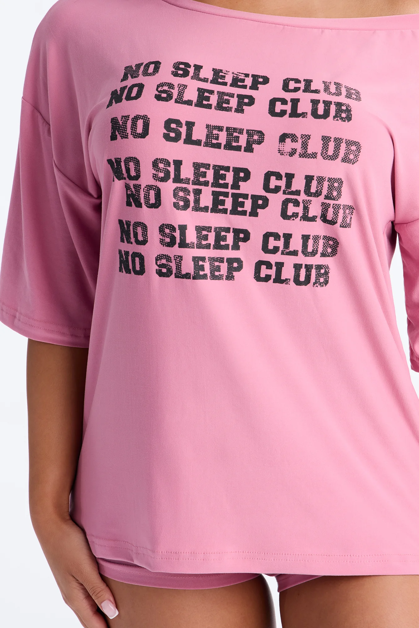 No Sleep Club Off Shoulder PJ Short Set - Pink - Image 3