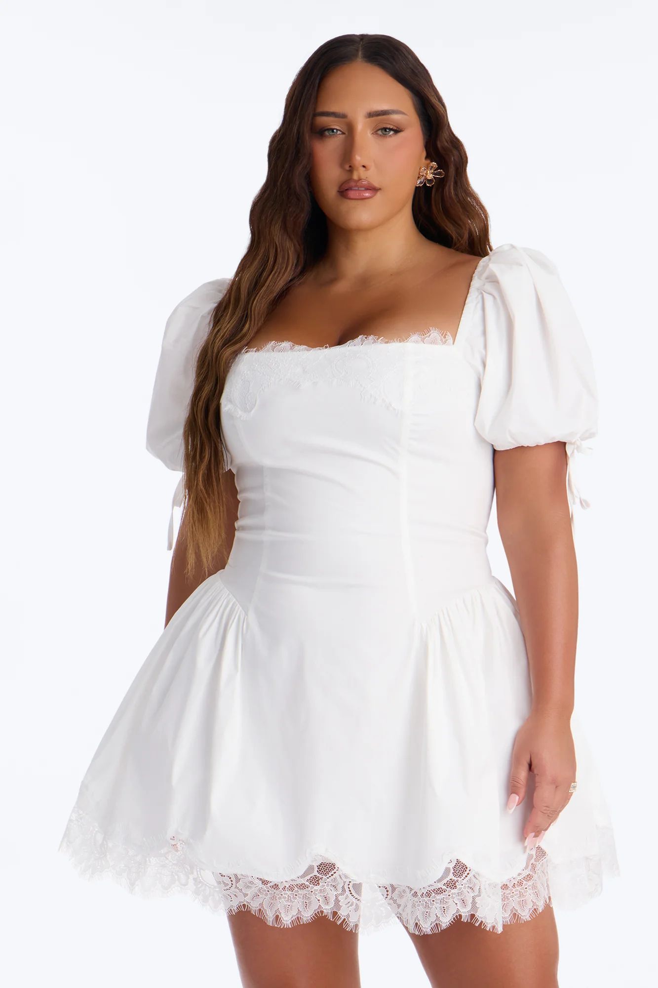 Noelle Poplin Lace Mini Dress - White - Image 6
