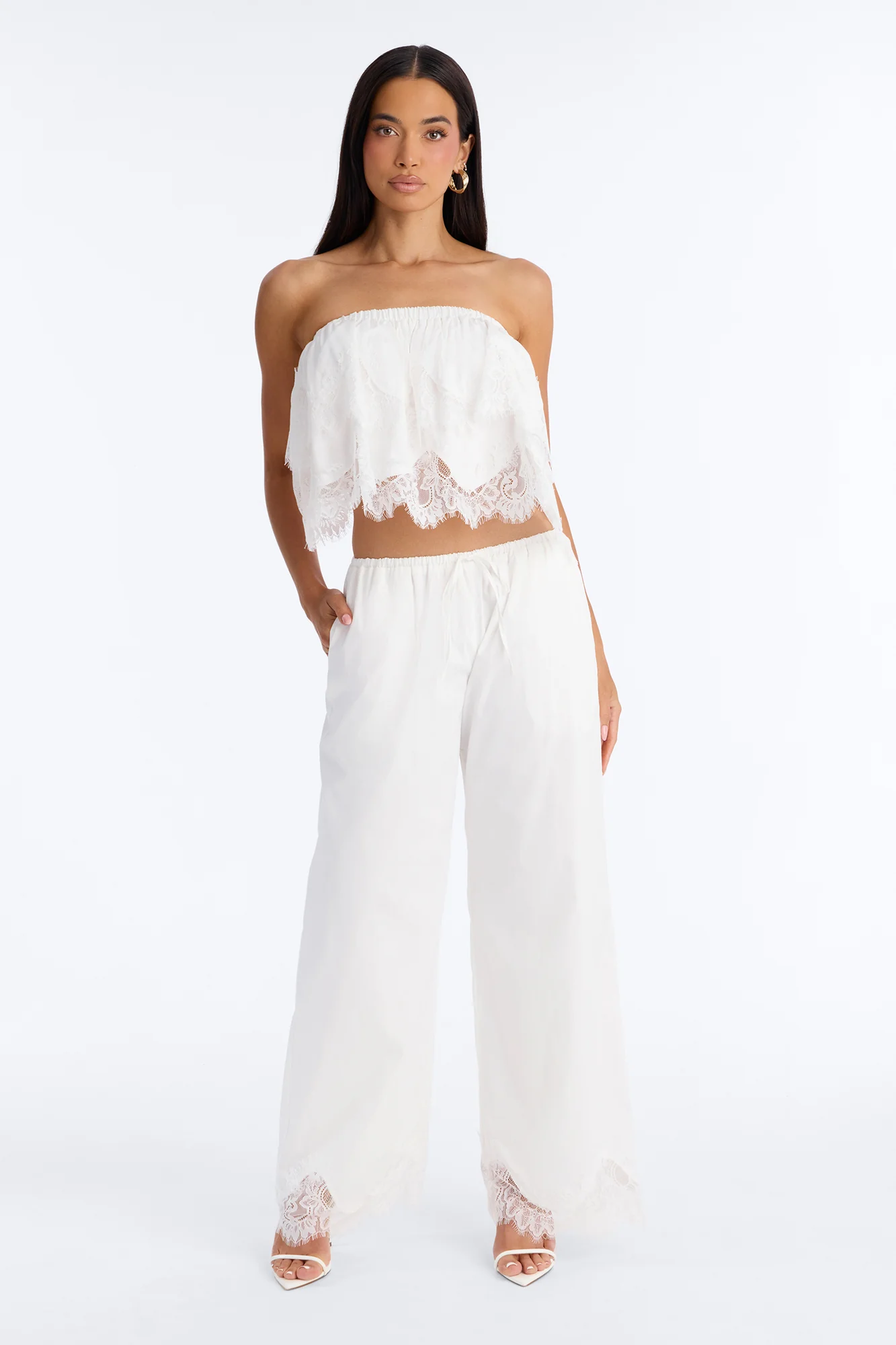 Noelle Poplin Lace Pant Set - White