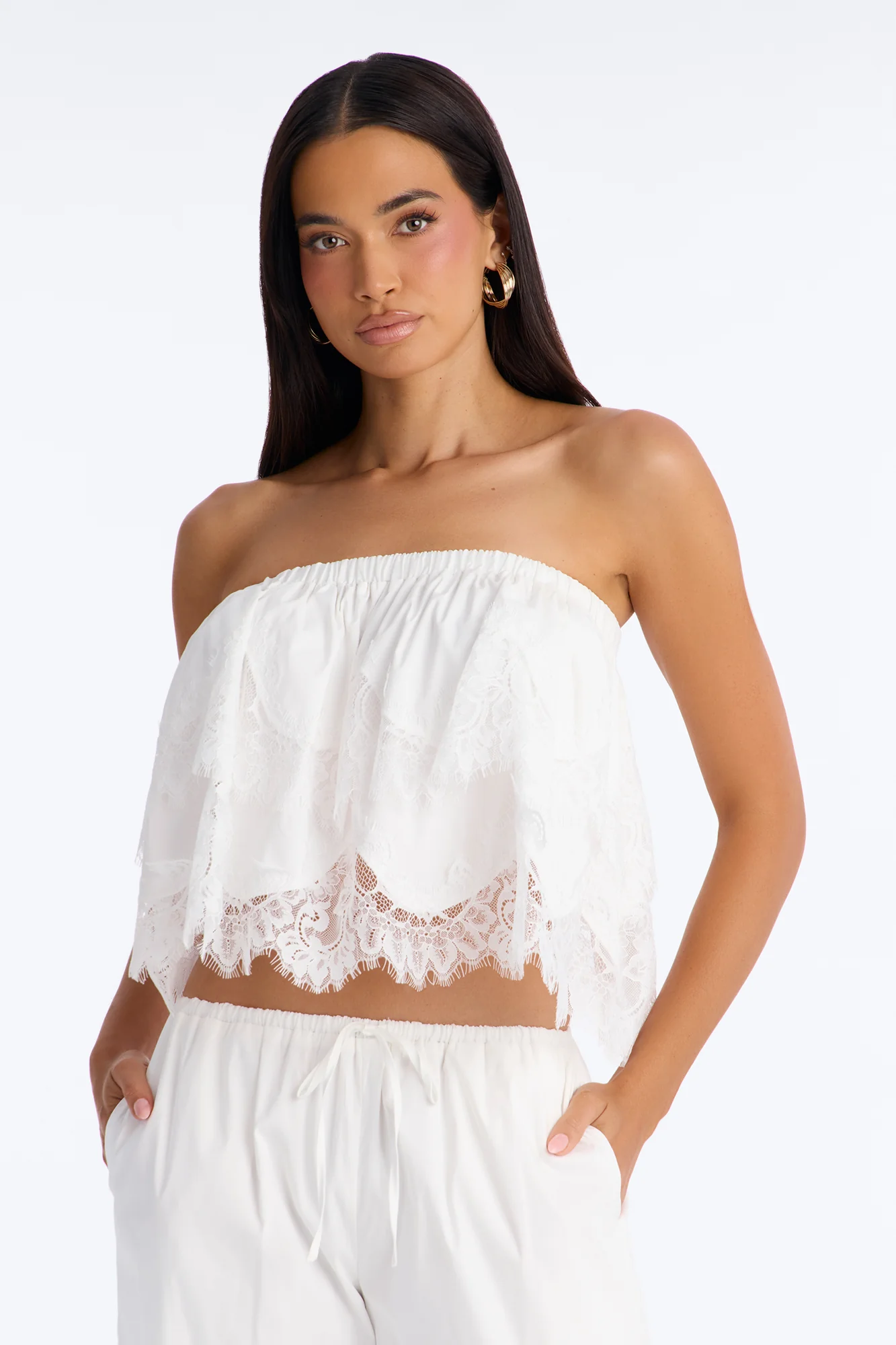 Noelle Poplin Lace Pant Set - White - Image 2