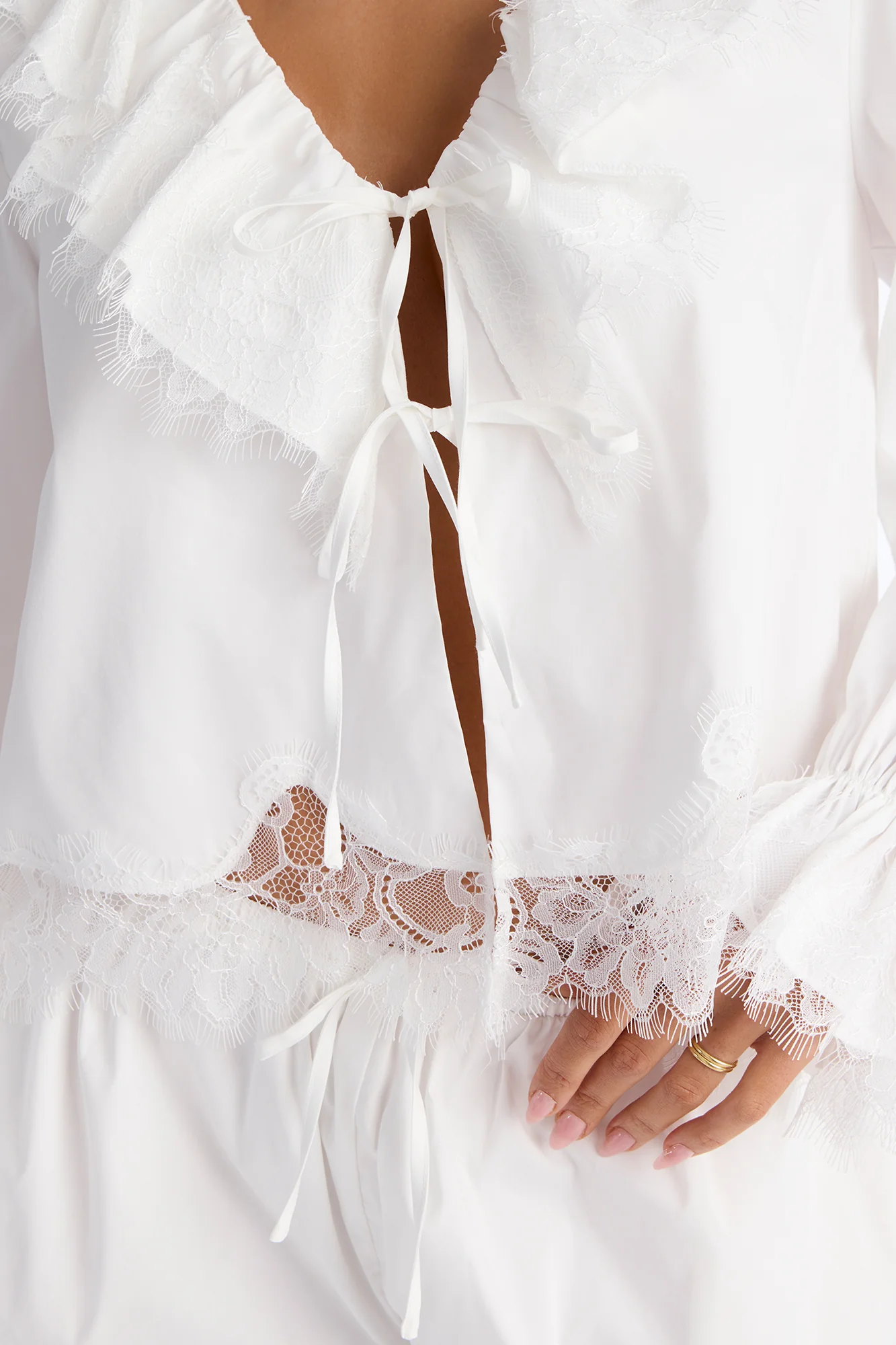 Noelle Poplin Lace Short Set - White - Image 3