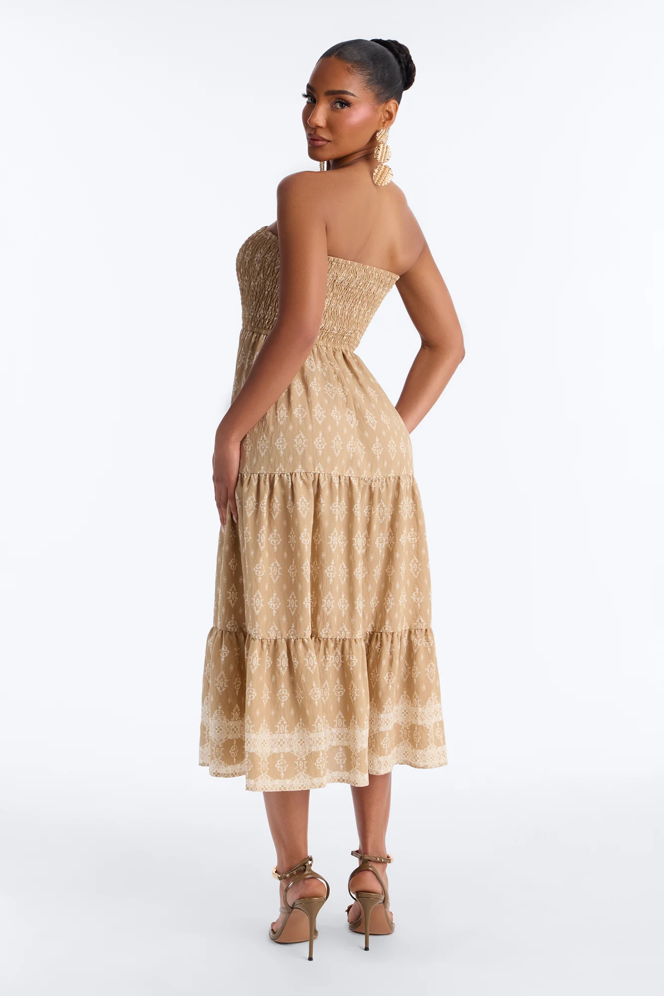 Noelle Strapless Print Midi Dress - Mocha/combo - Image 3