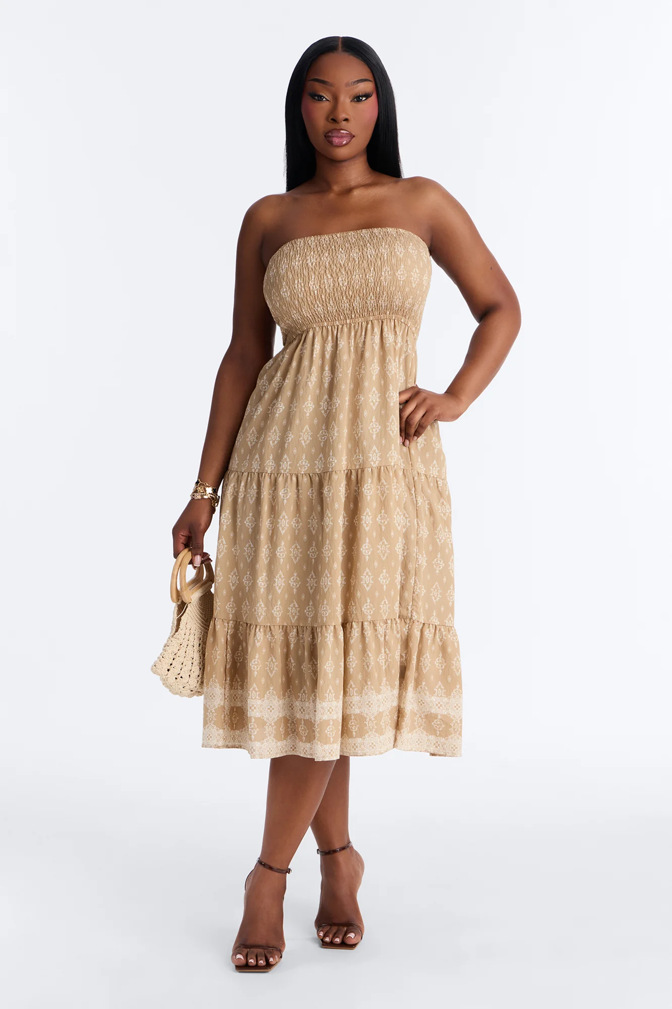 Noelle Strapless Print Midi Dress - Mocha/combo - Image 4