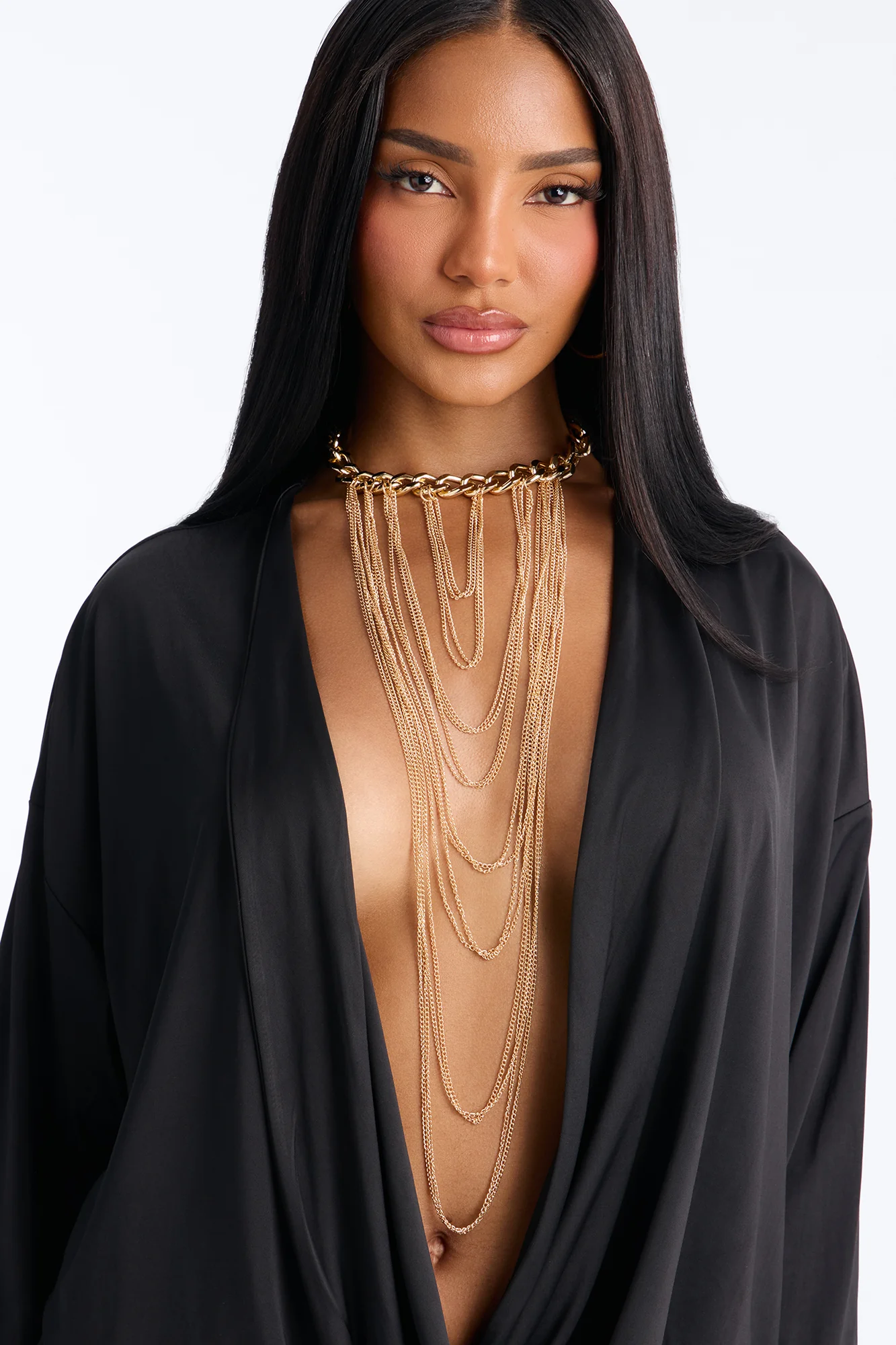 Noir Chain Layered Necklace - Gold - Image 2