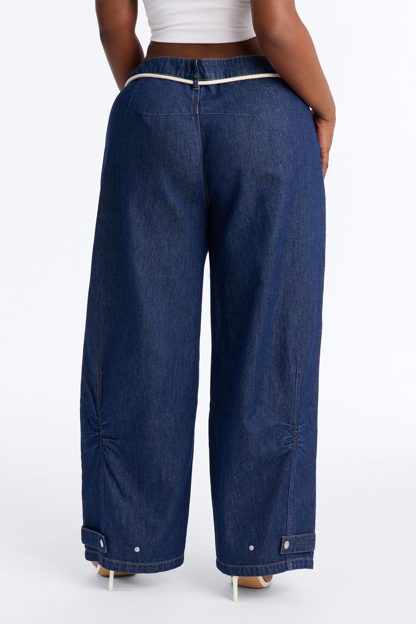Nonchalant Drapey Tie Waist Jeans - Dark Denim - Image 10