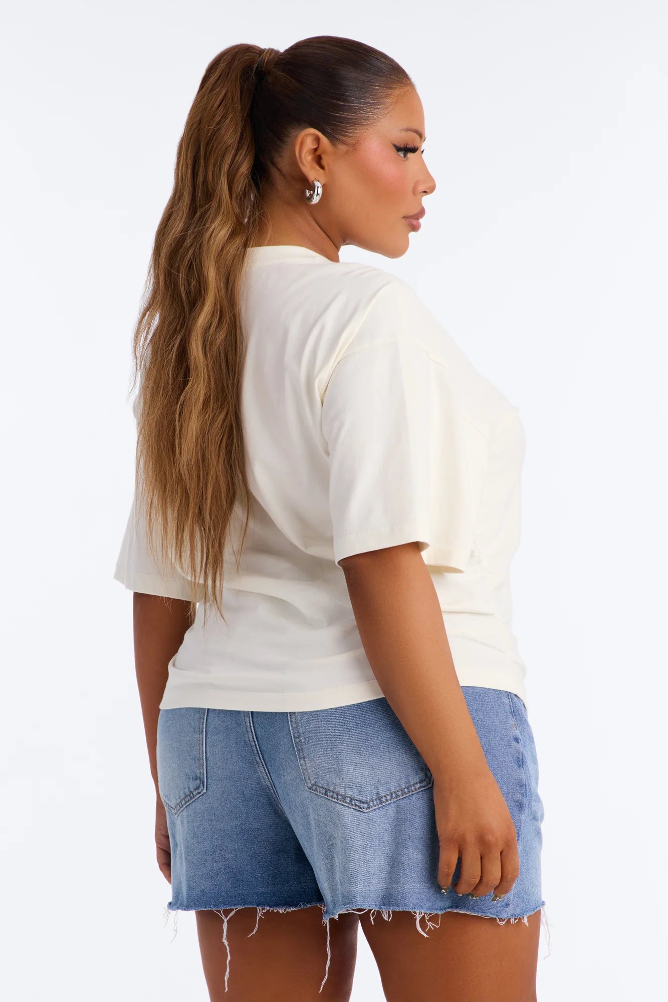 Nora Crew Neck Ruched Short Sleeve T-Shirt - Cream - Image 7
