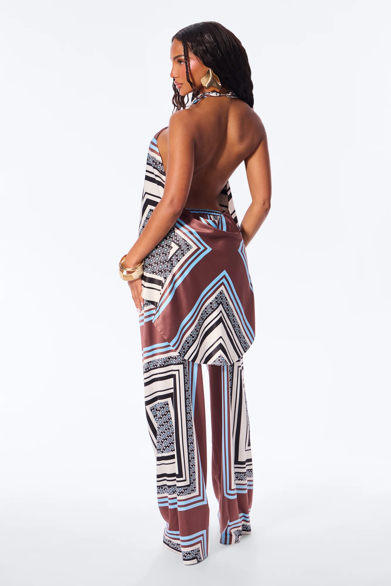 Nova Satin Abstract Pant Set - Blue/combo - Image 4