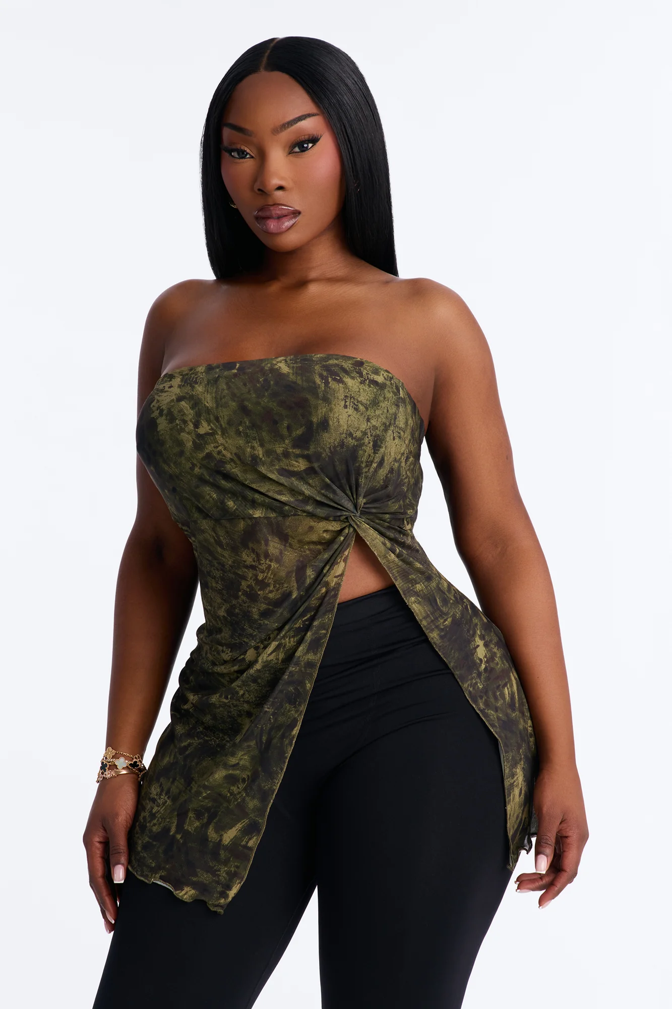 Oasis Dream Mesh Ruched Tube Top - Green/combo - Image 5