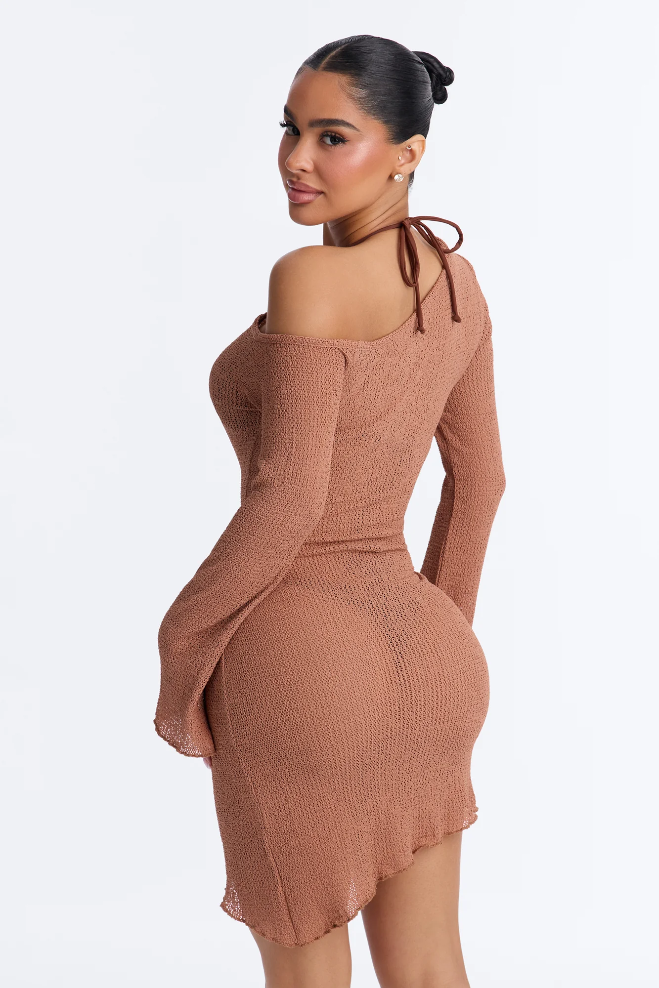 Ocean Breeze Knit Off Shoulder Cover Up Dress - Mocha - Image 4