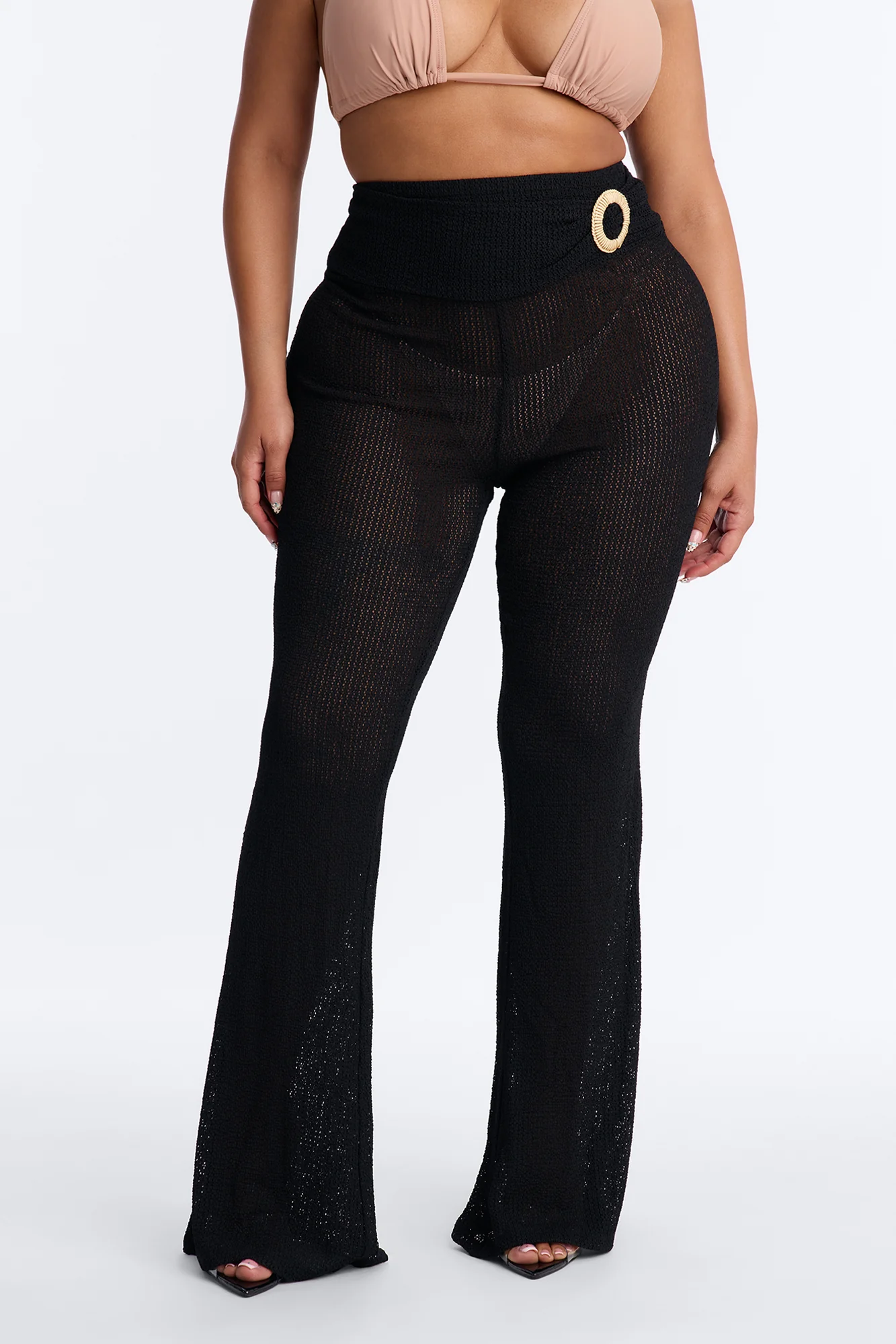Ocean Breeze Knit Raffia Ring Cover Up Pants - Black - Image 6