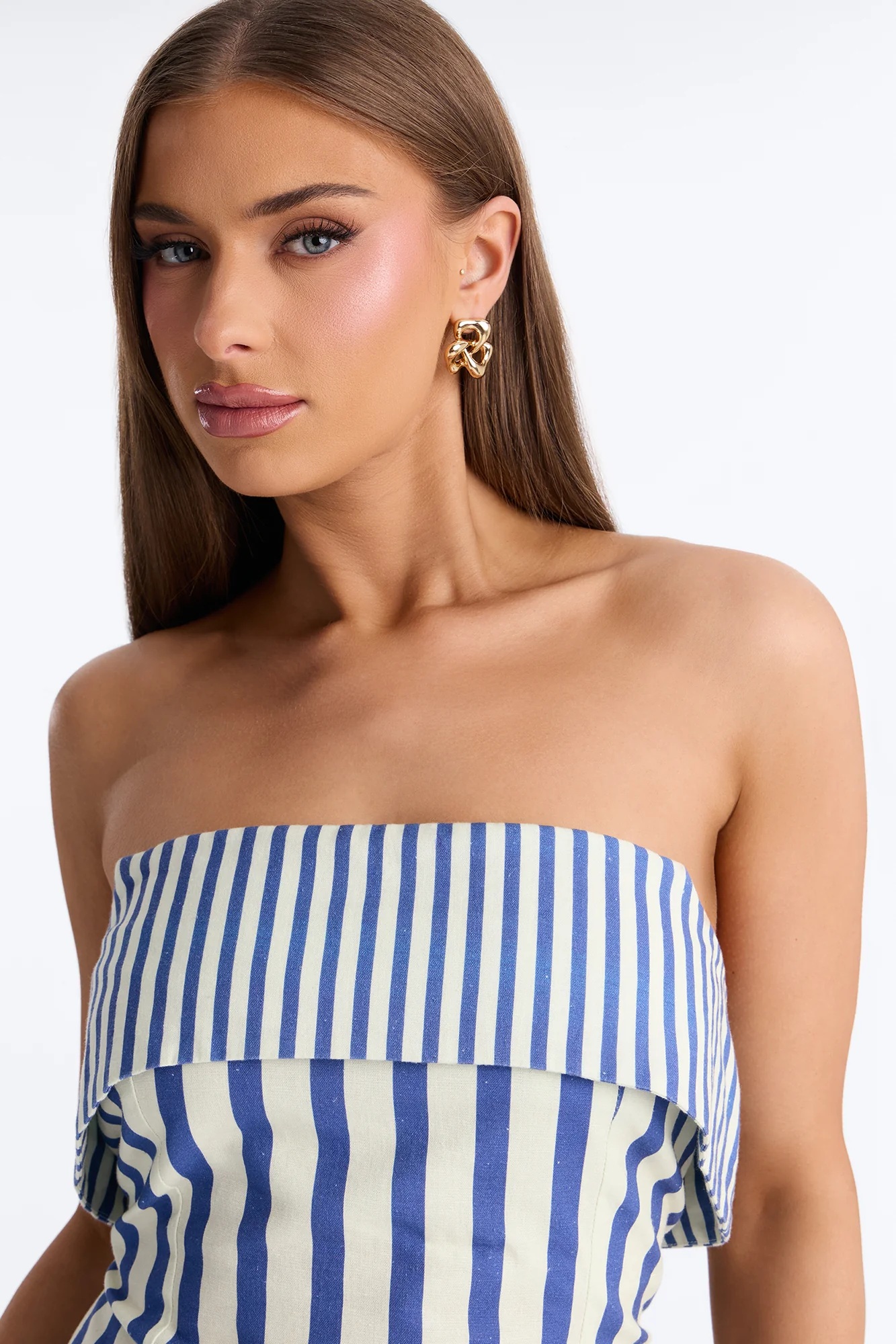 Ocean Views Foldover Striped Linen Top - Blue/combo - Image 3