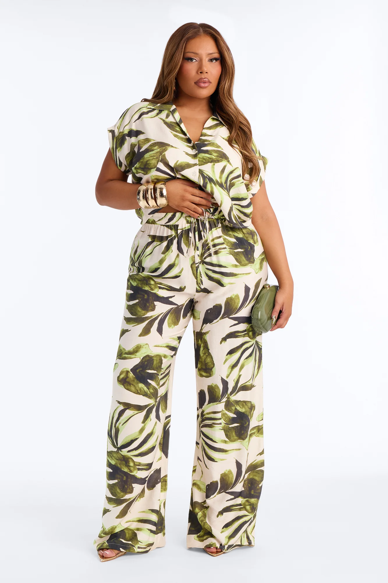 Oceanside Stunner Linen Pant Set - Green/combo