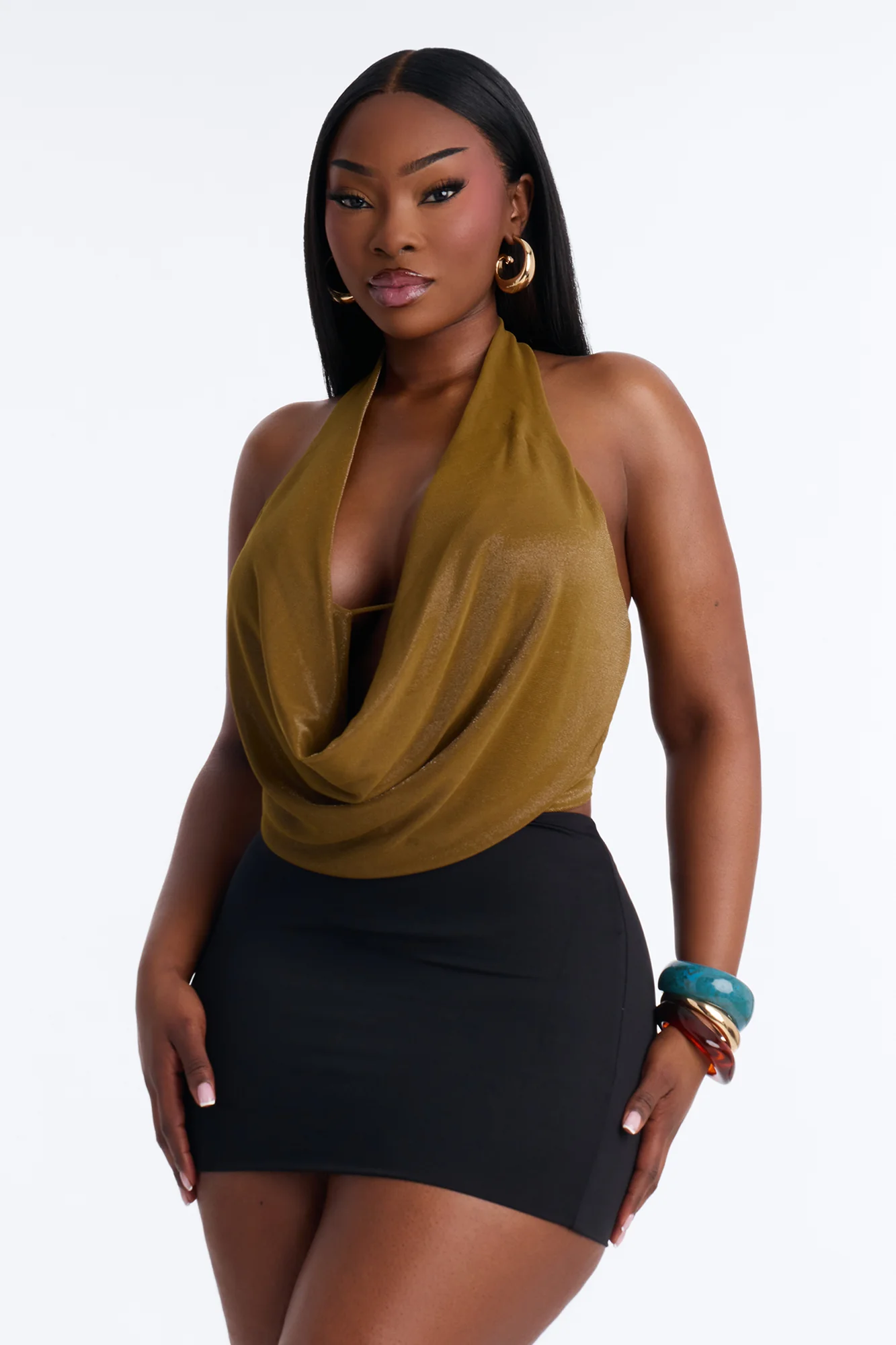 Odessa Cowl Neck Halter Top - Chartreuse - Image 5