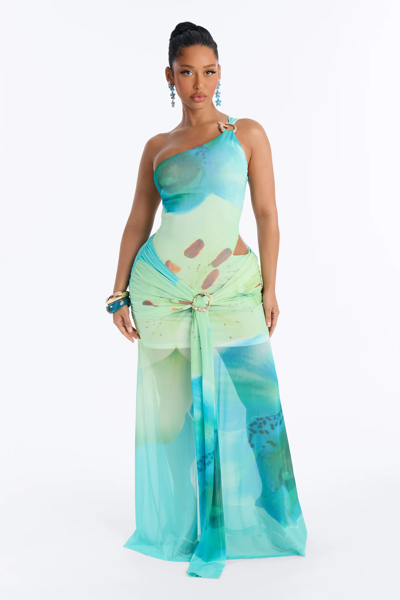 Odessa Mesh Maxi Dress - Aqua/Combo