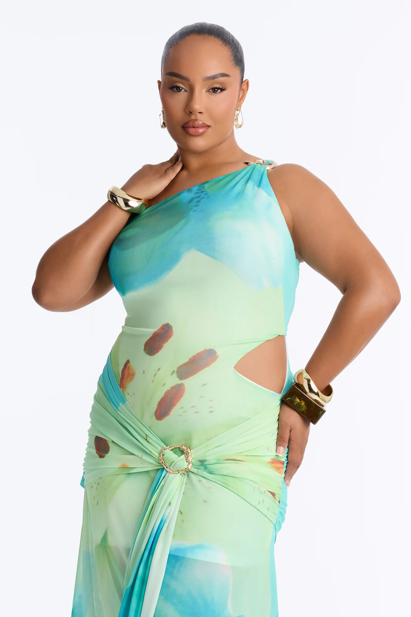 Odessa Mesh Maxi Dress - Aqua/Combo - Image 6