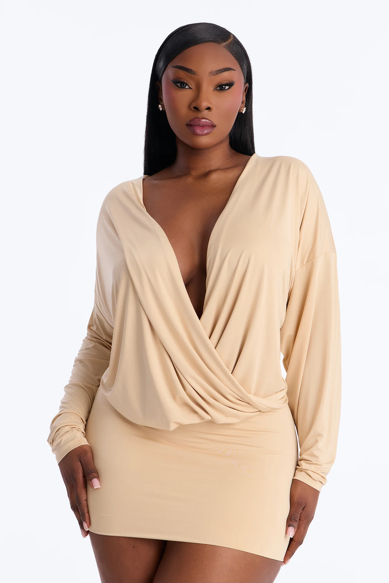 Odette Long Sleeve Mini Dress - Natural - Image 7