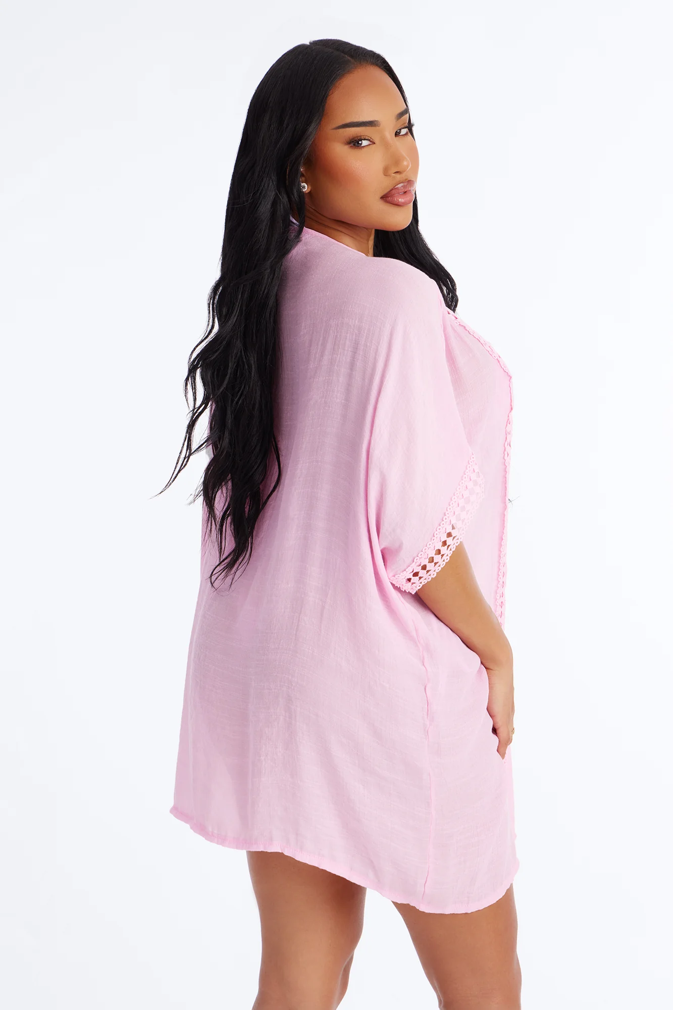 Off Duty Linen Swim Cover Up Shirt - Pink - Image 3