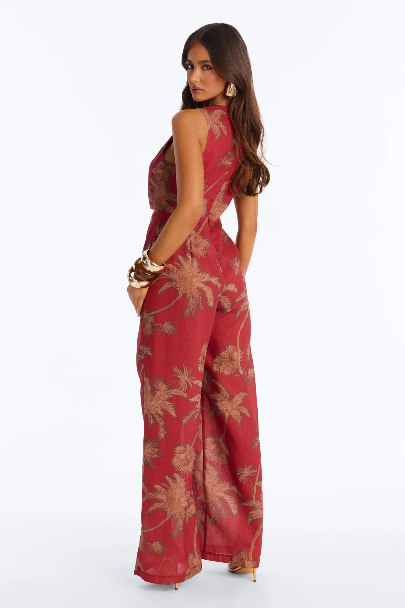 Off To Sunset Linen Jumpsuit - Rust - Image 4