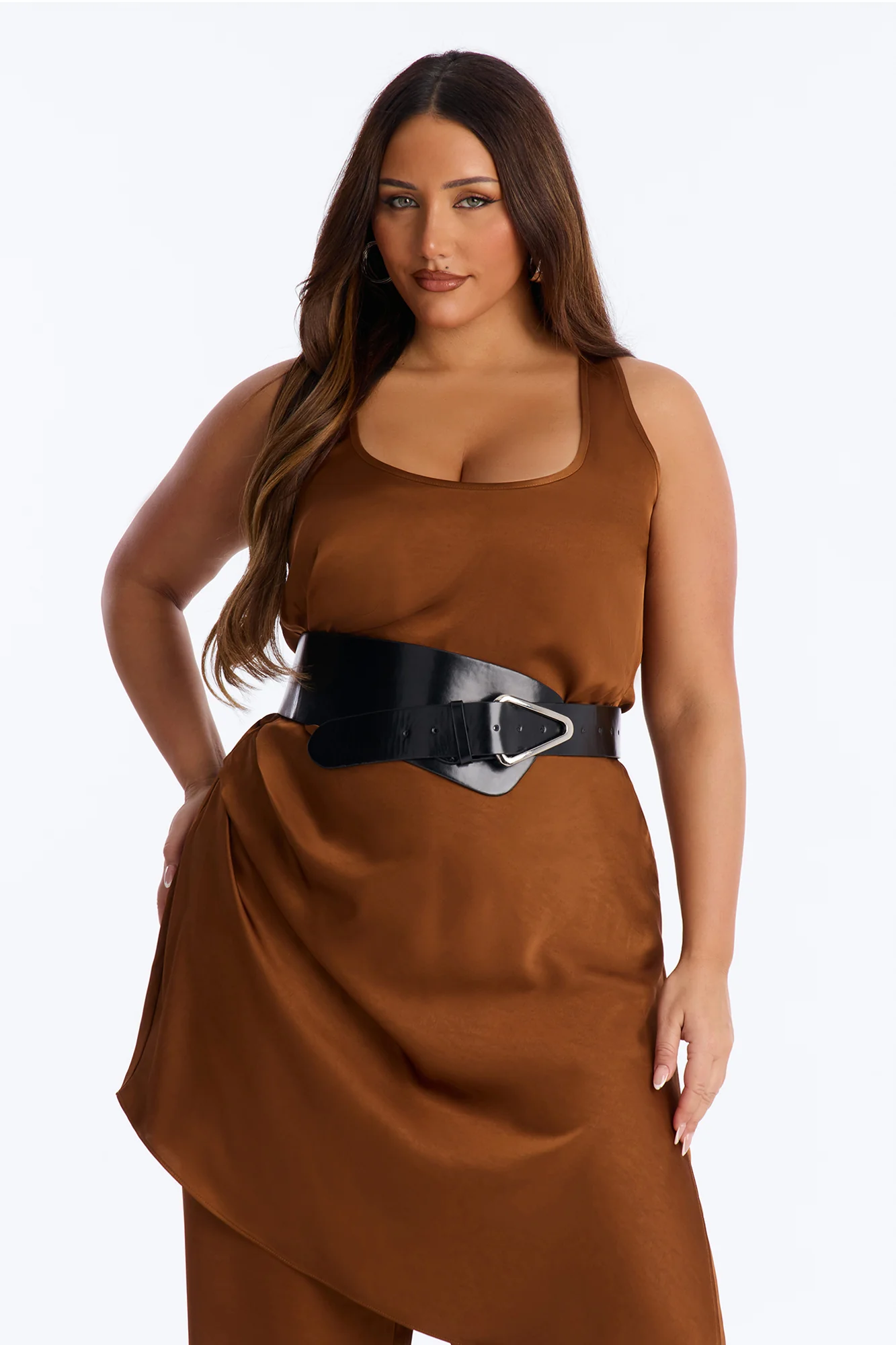 Oh So Chic Belted 3 Piece Satin Pant Set - Bronze - Image 6