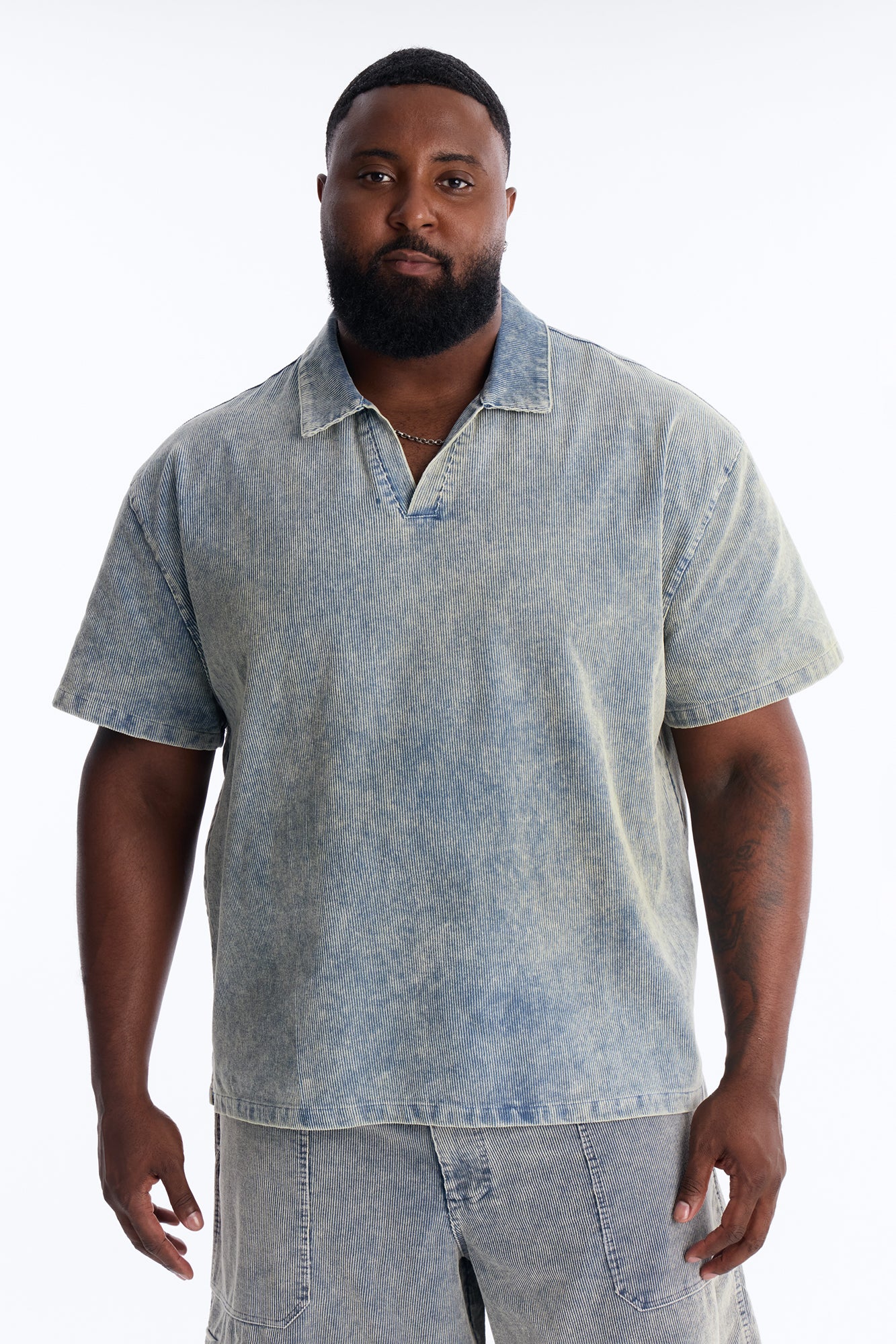 Ohio Corduroy Johnny Collar Polo - Blue - Image 5