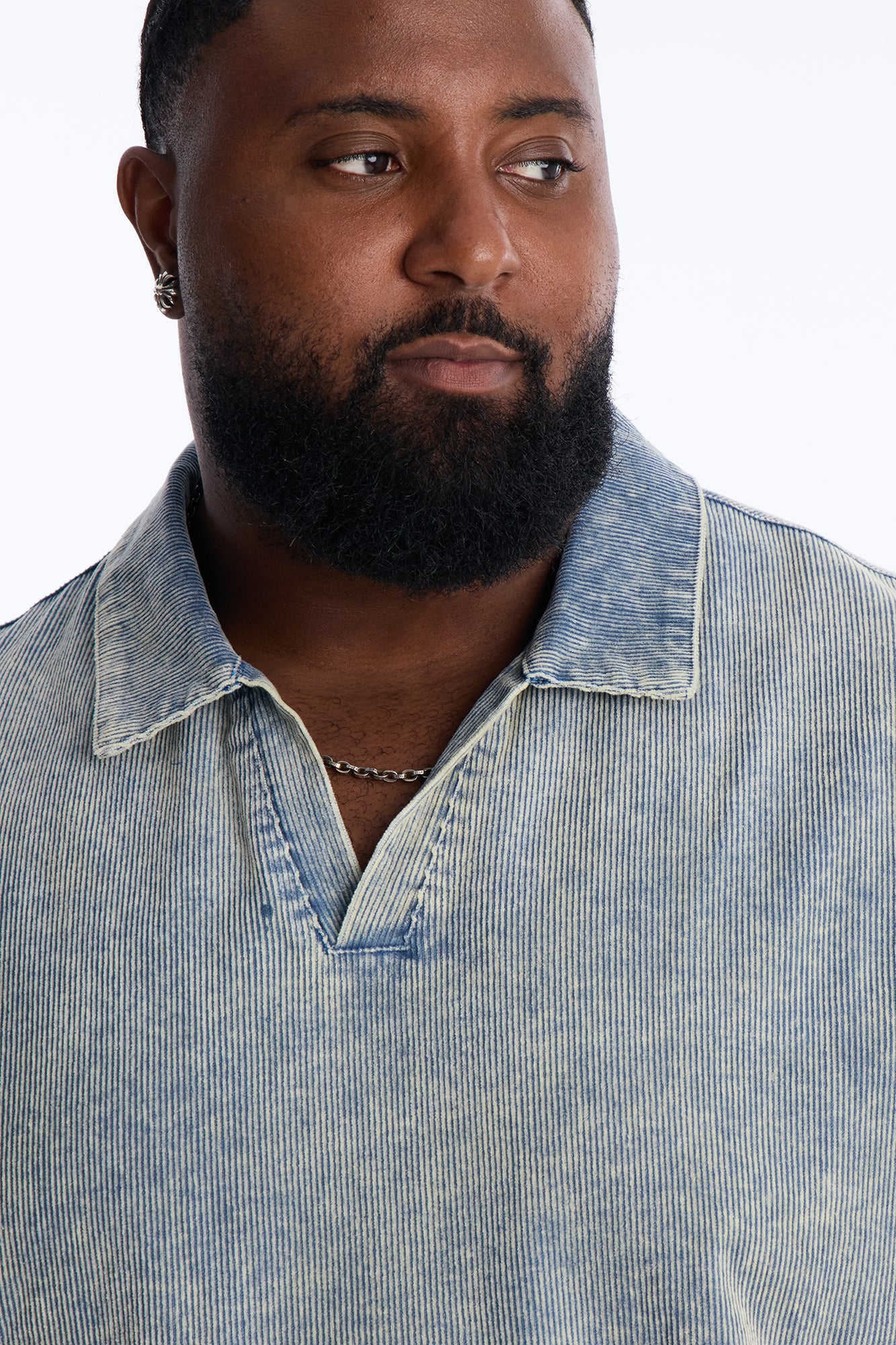 Ohio Corduroy Johnny Collar Polo - Blue - Image 7