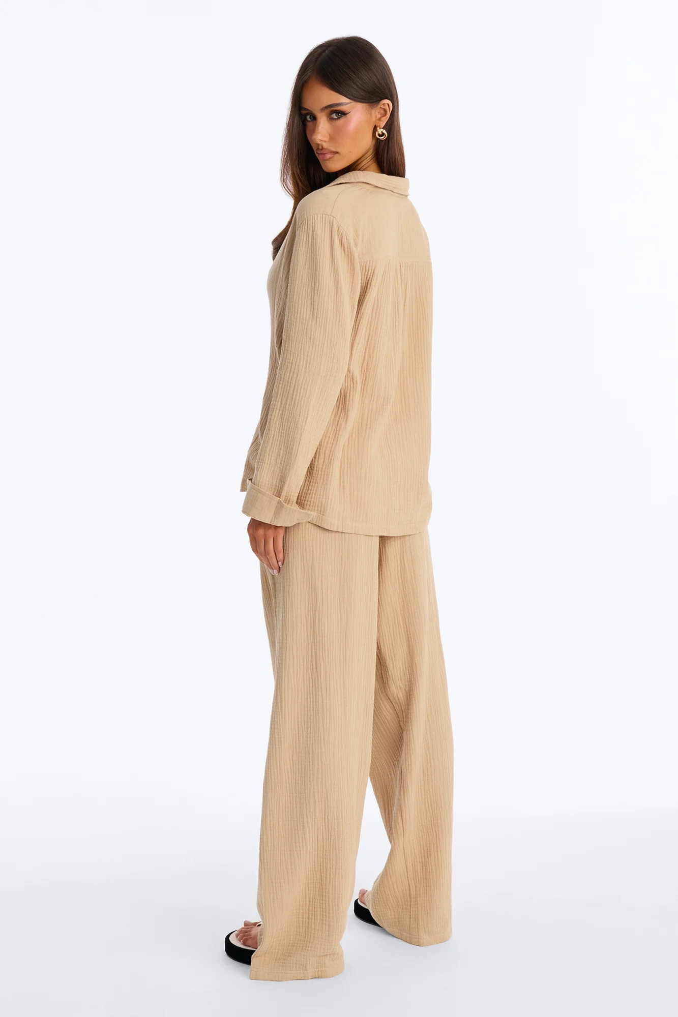 Olivia Gauze Wide Leg Pant Set - Taupe - Image 5