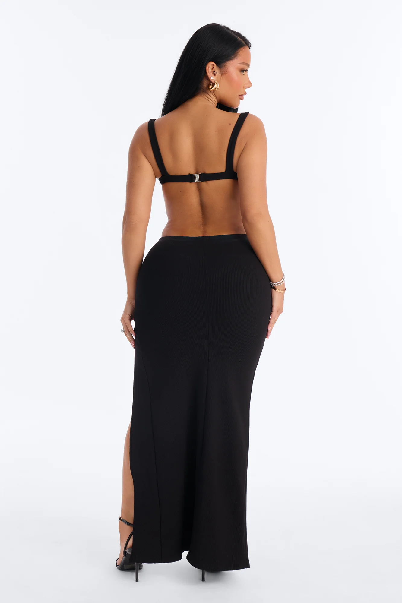 Olivia Snatched High Slit Maxi Dress - Black - Image 4