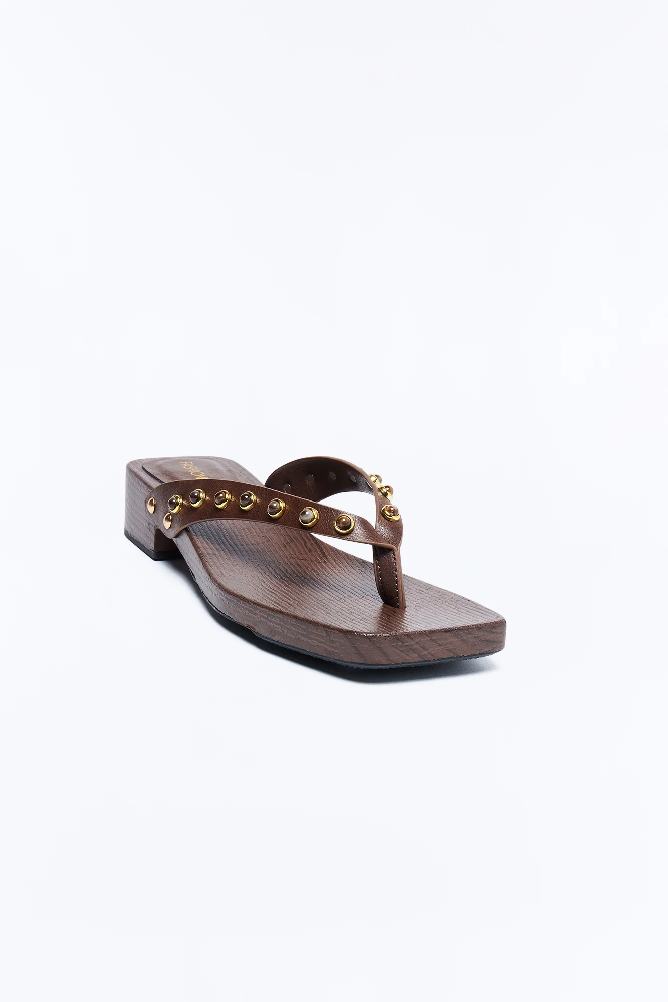 Olivie Studded Wood Flip Flops - Brown - Image 4