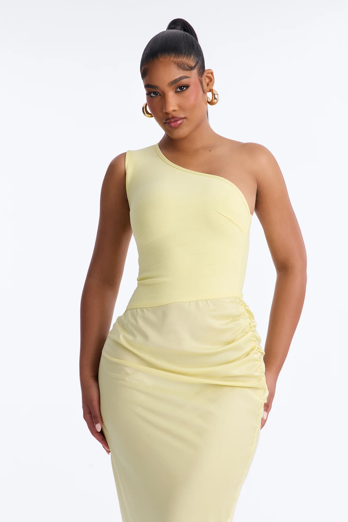 On Fire Bandage Satin Maxi Dress - Butter Yellow - Image 2