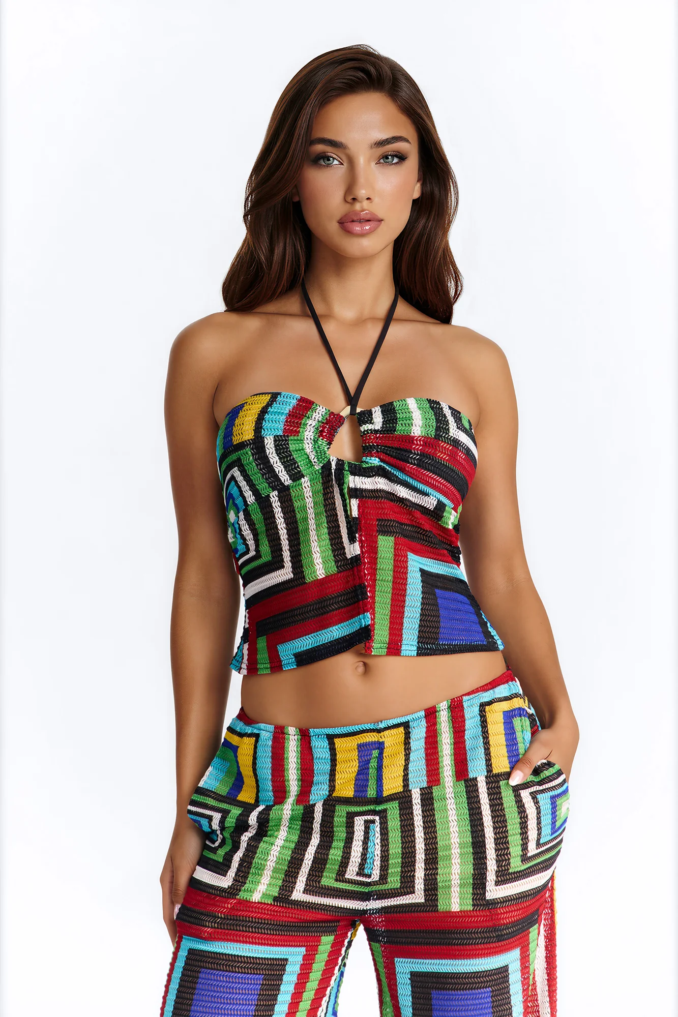 On Island Time Geometric Mesh Pant Set - Multi Color - Image 2