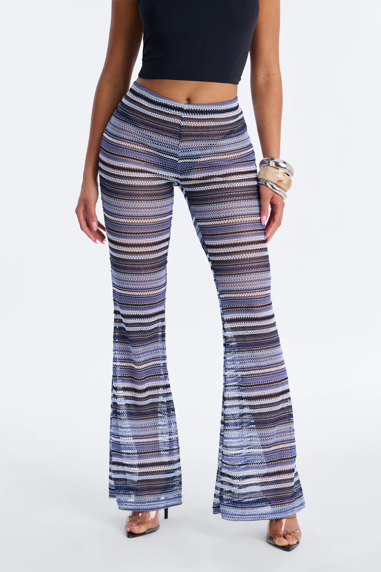 On The Beach Low Rise Crochet Flare Pant 33″ - Blue/combo - Image 2