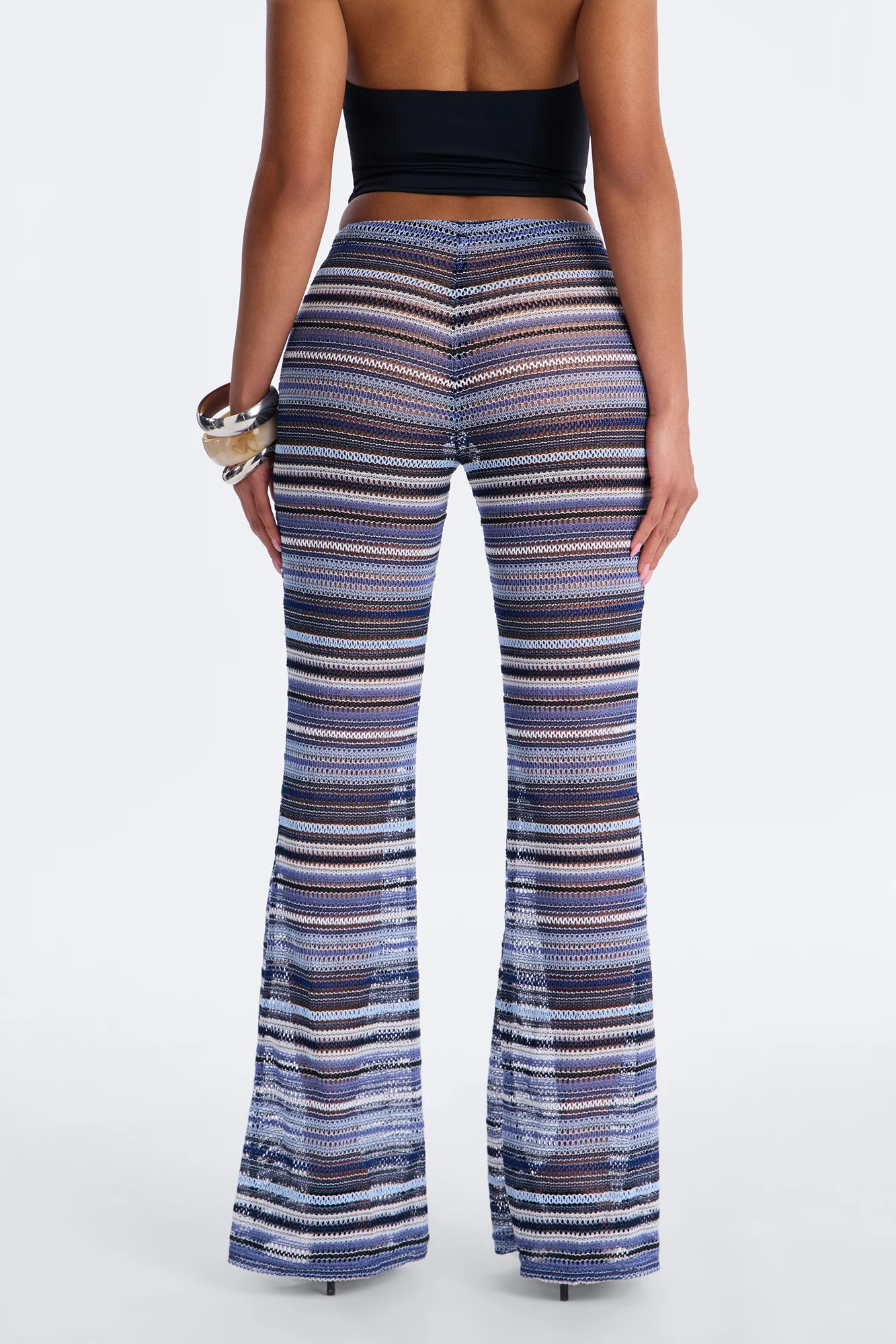 On The Beach Low Rise Crochet Flare Pant 33″ - Blue/combo - Image 4