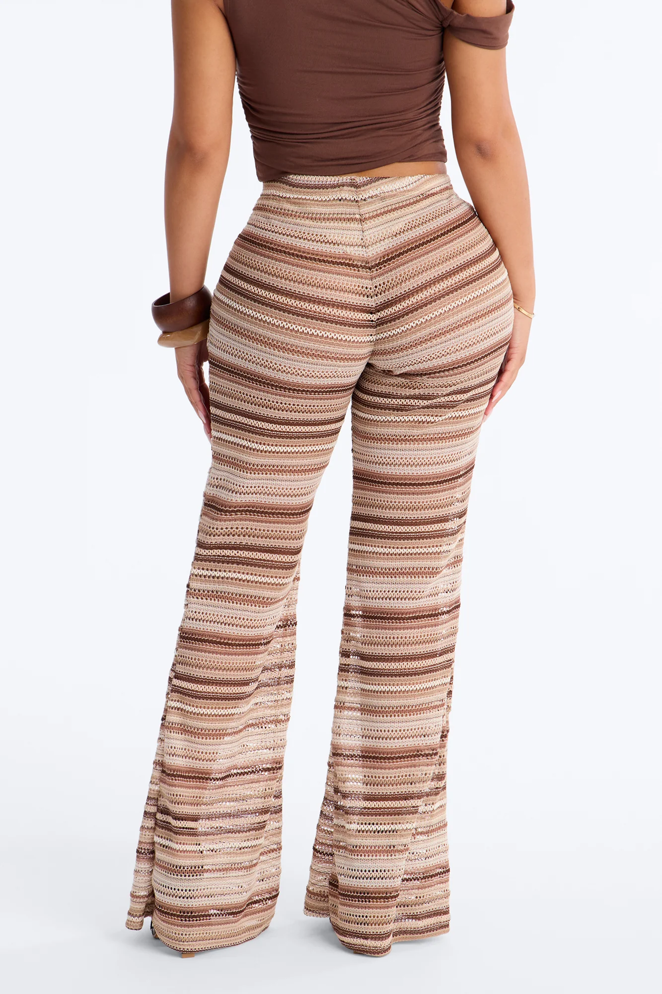 On The Beach Low Rise Crochet Flare Pant 33″ - Brown/combo - Image 4