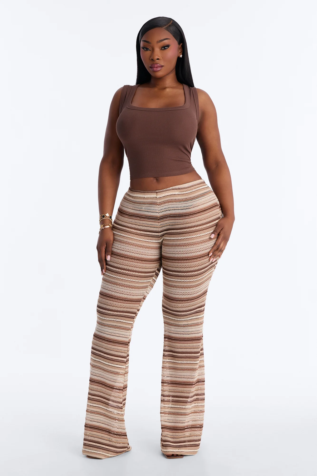 On The Beach Low Rise Crochet Flare Pant 33″ - Brown/combo - Image 5
