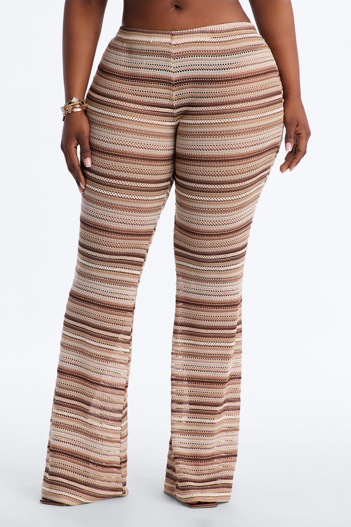 On The Beach Low Rise Crochet Flare Pant 33″ - Brown/combo - Image 6