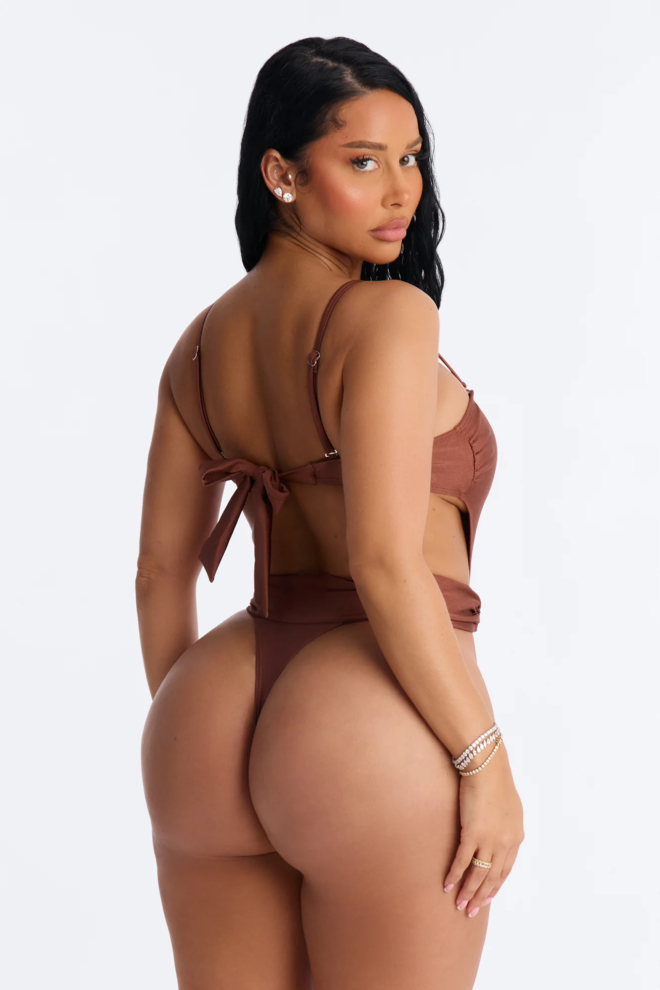 On The Bright Side 1 Piece High Cut Belted Swimsuit - Brown - Image 3