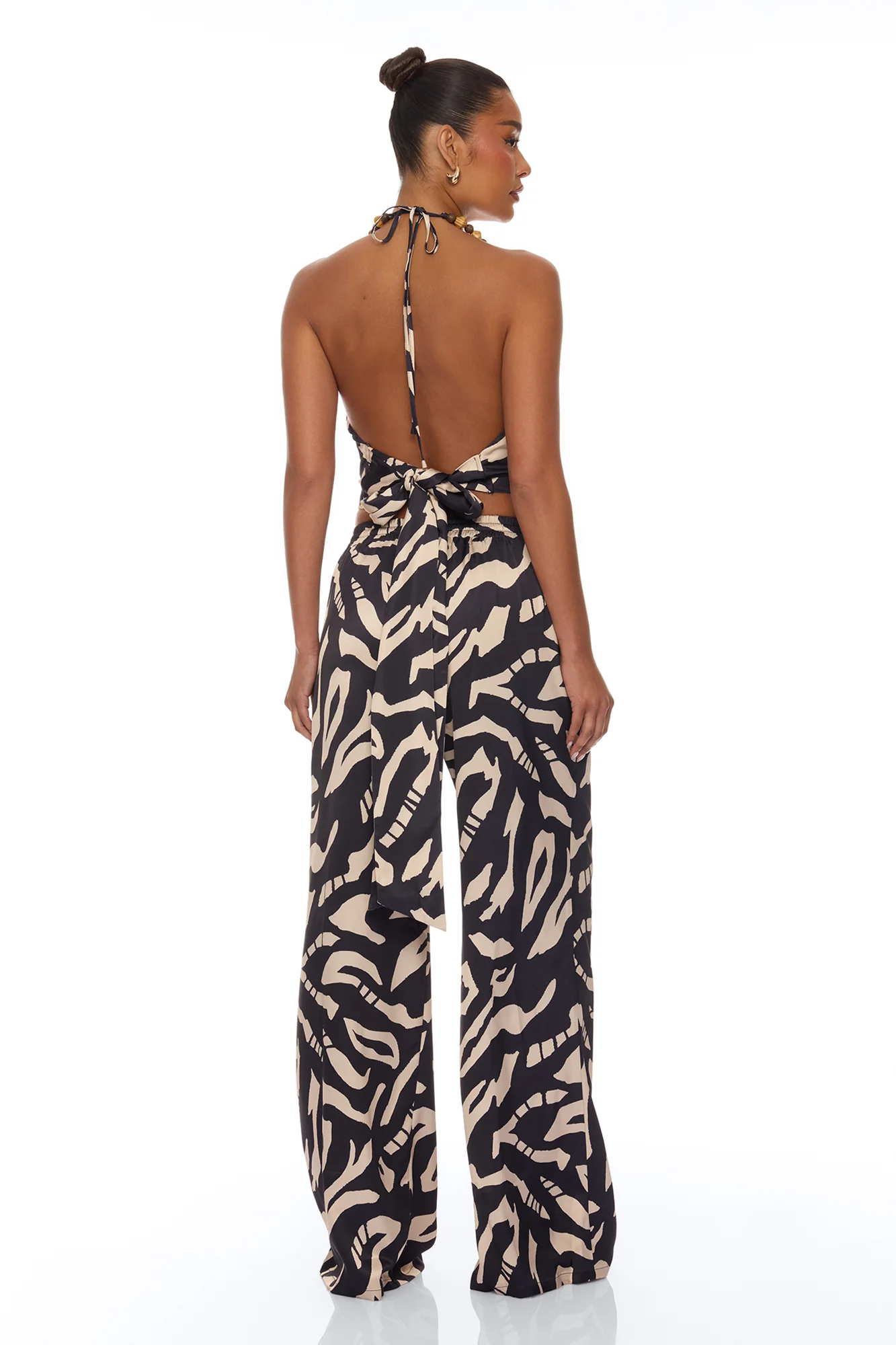 On The Coast Satin Pant Set - Black/combo - Image 4