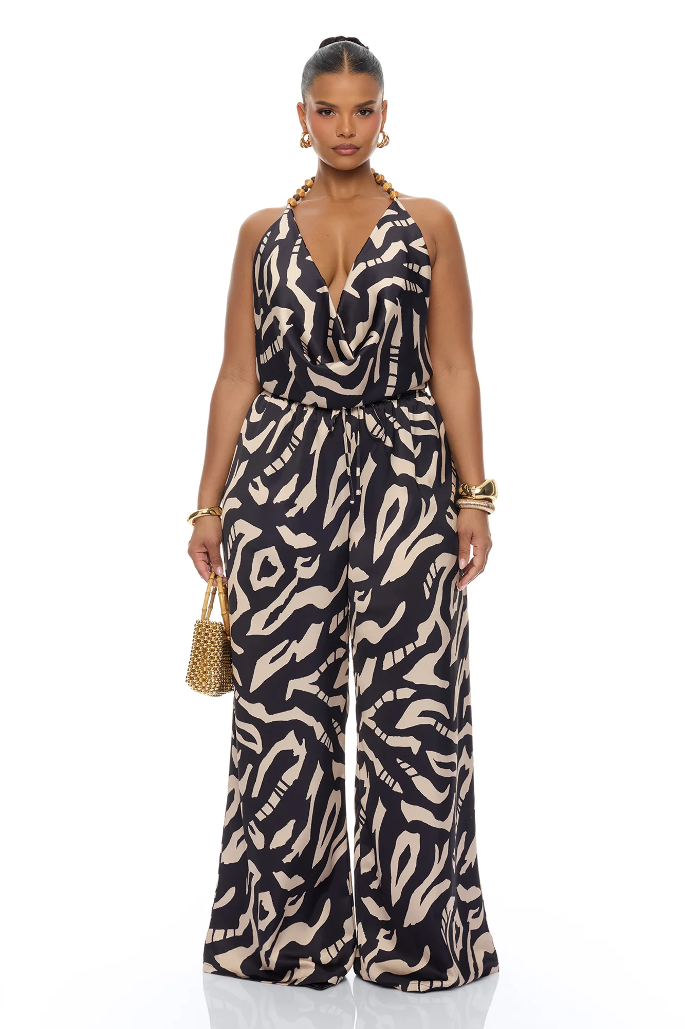 On The Coast Satin Pant Set - Black/combo - Image 5