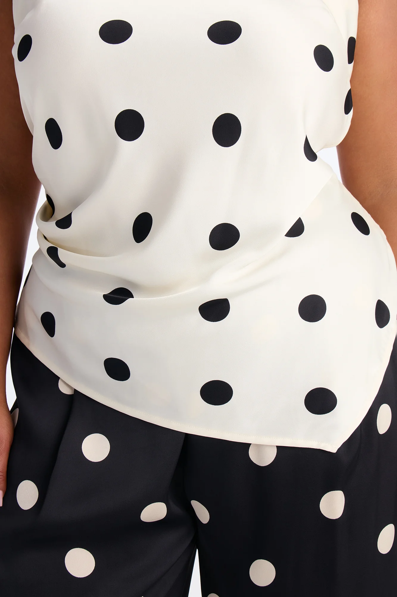 On The Dot Satin Pant Set - Black/White - Image 7