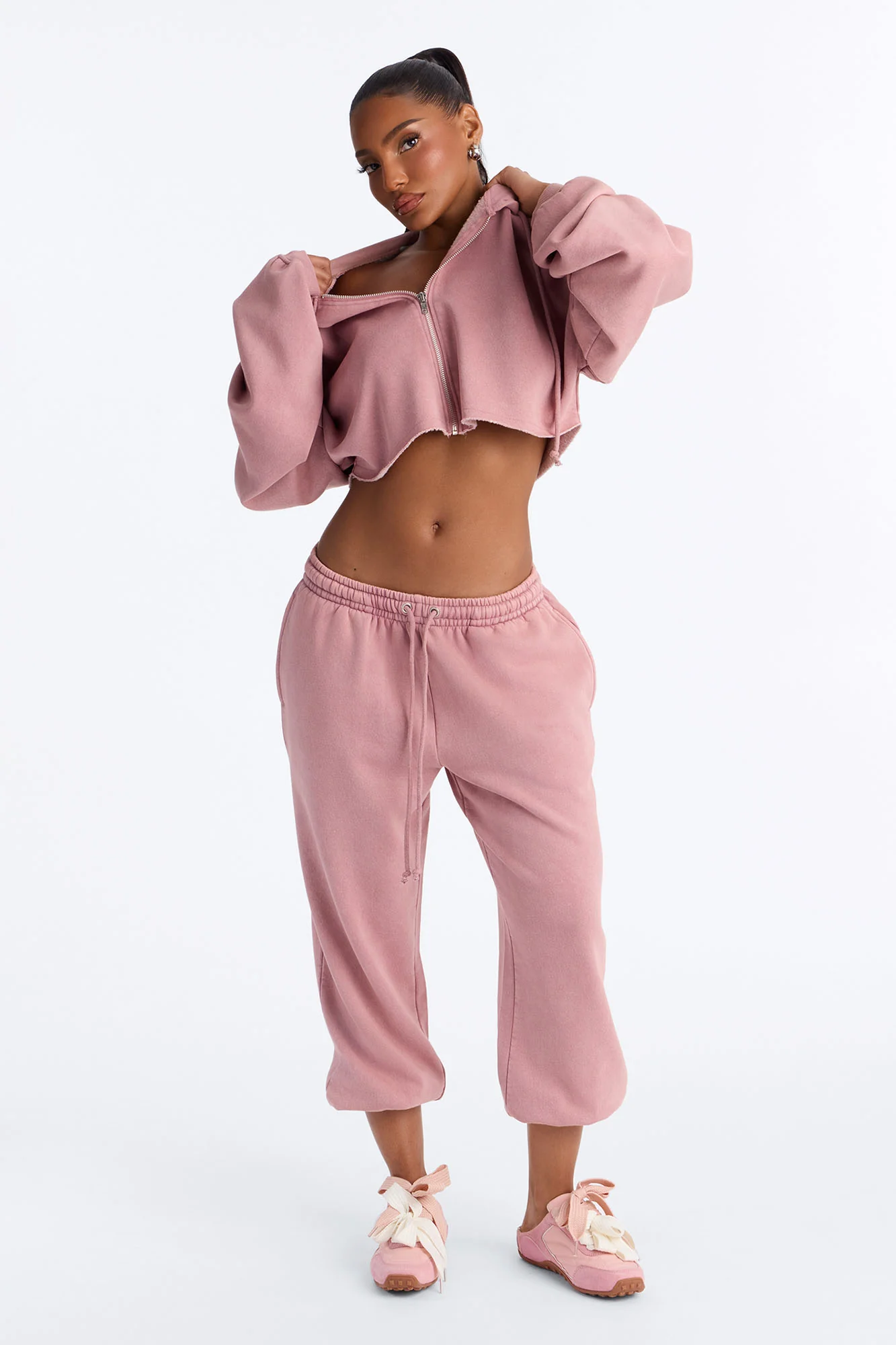 On The Go Fleece Cropped Jogger Set - Mauve